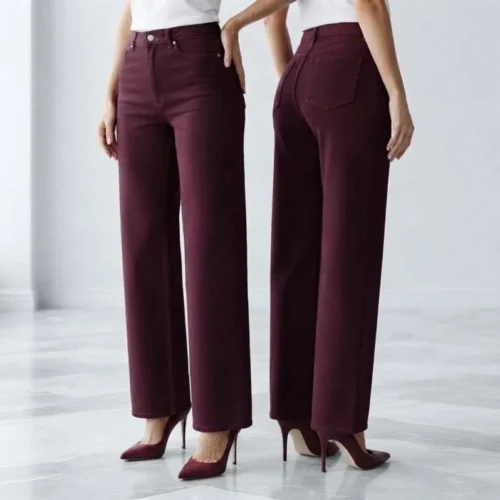 Moon Girl burgundiško vyno spalvos Wide LEG džinsai